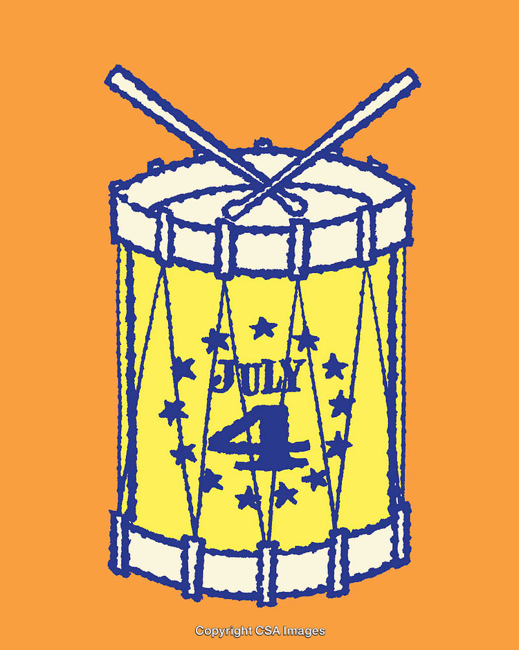 Colorful Line Art Drum Illustration Celebrating the Fourth of July Holiday