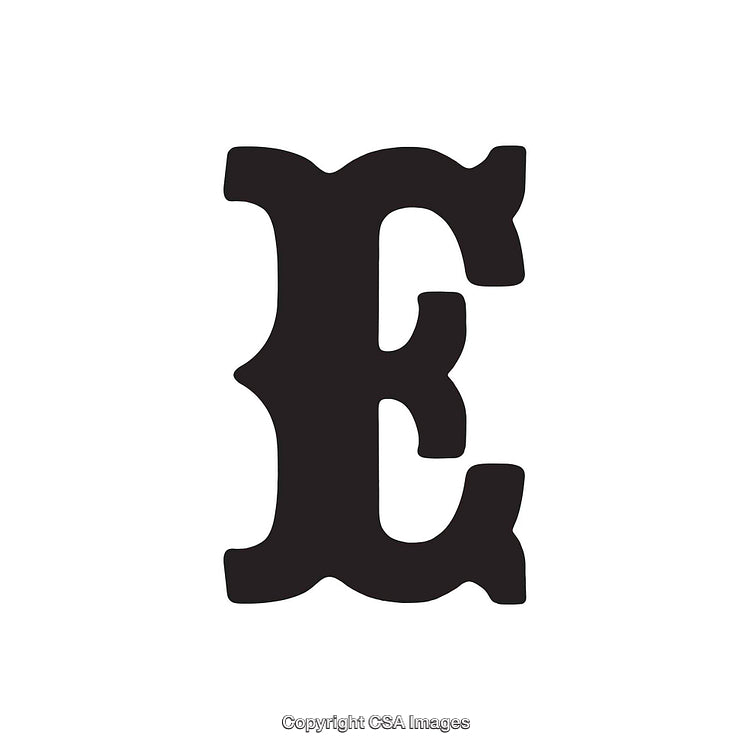 Stylized Letter E in Bold Black Serif Font on White Background