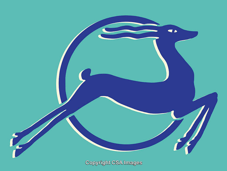 Blue Antelope Illustration with Circle on Aquatic Background