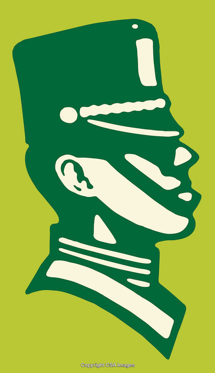 Stylized Green Silhouette of a Figure on a Vibrant Background