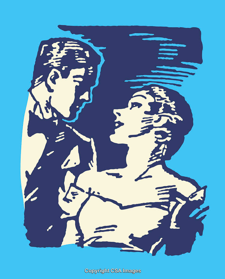 Romantic Vintage Illustration of a Couple Gazing at Each Other