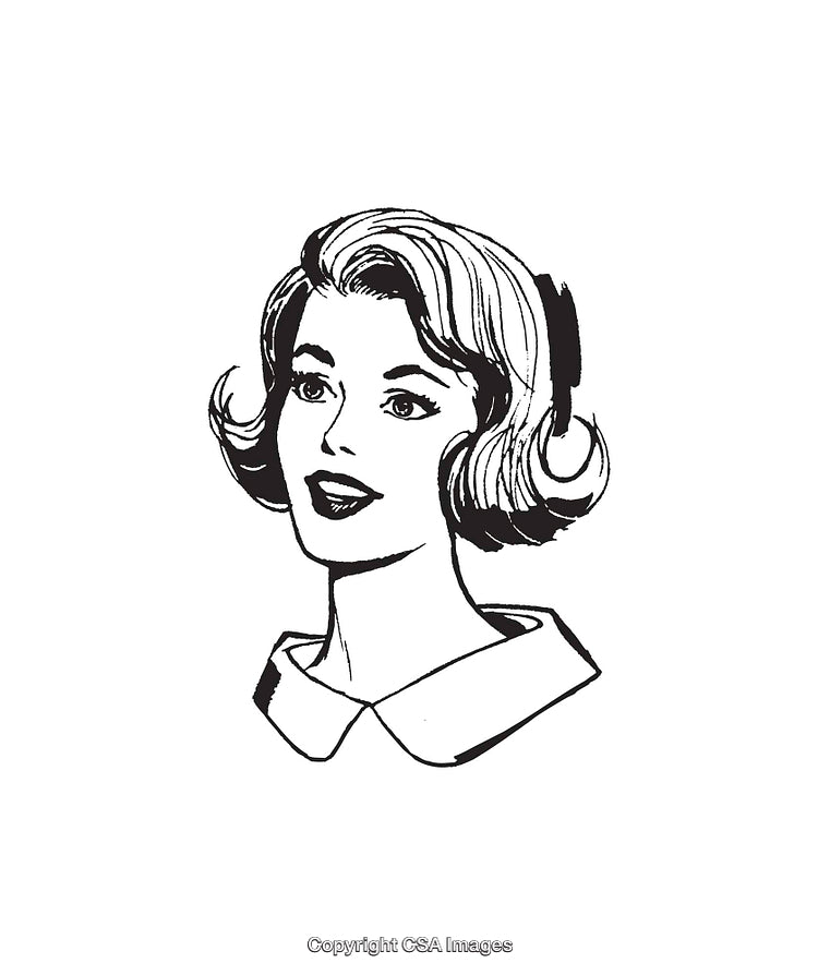 Black and White Retro Style Woman Line Art Illustration