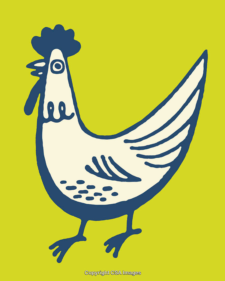 Colorful Line Art Illustration of a Stylized Chicken on a Vibrant Background