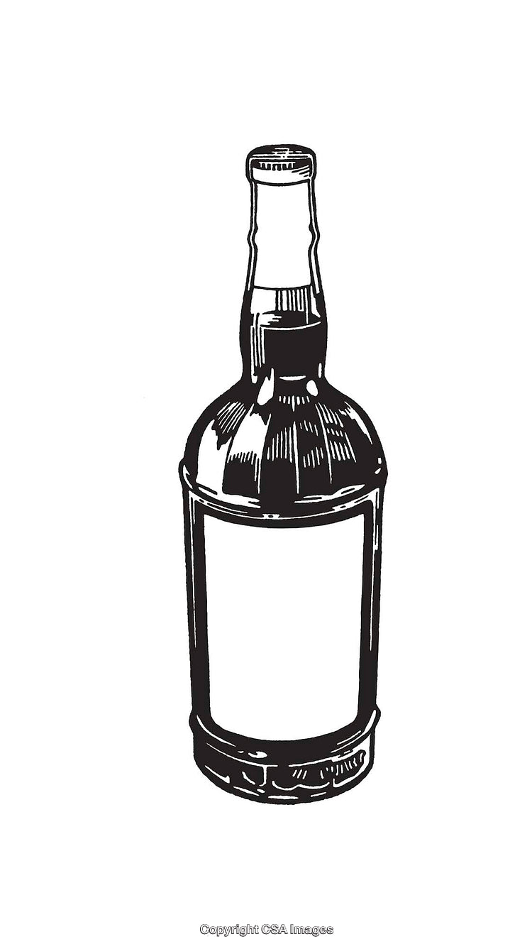 Black And White Line Art Illustration of a Bottle With Blank Label