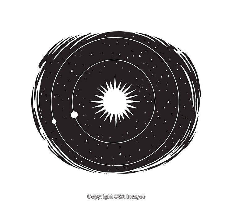 Minimalist Black and White Cosmic Space Illustration Artwork