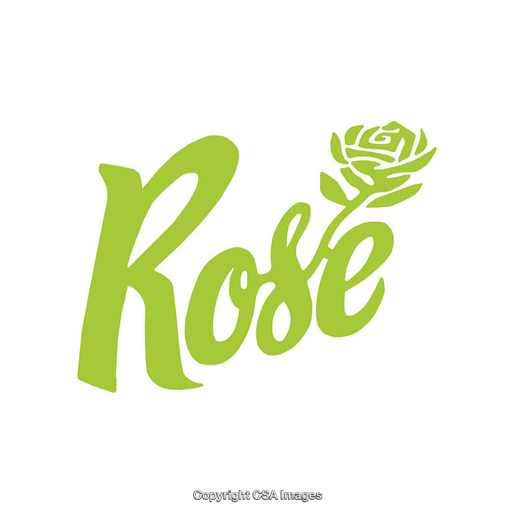 Green Calligraphy Word Graphic Featuring a Rose Motif