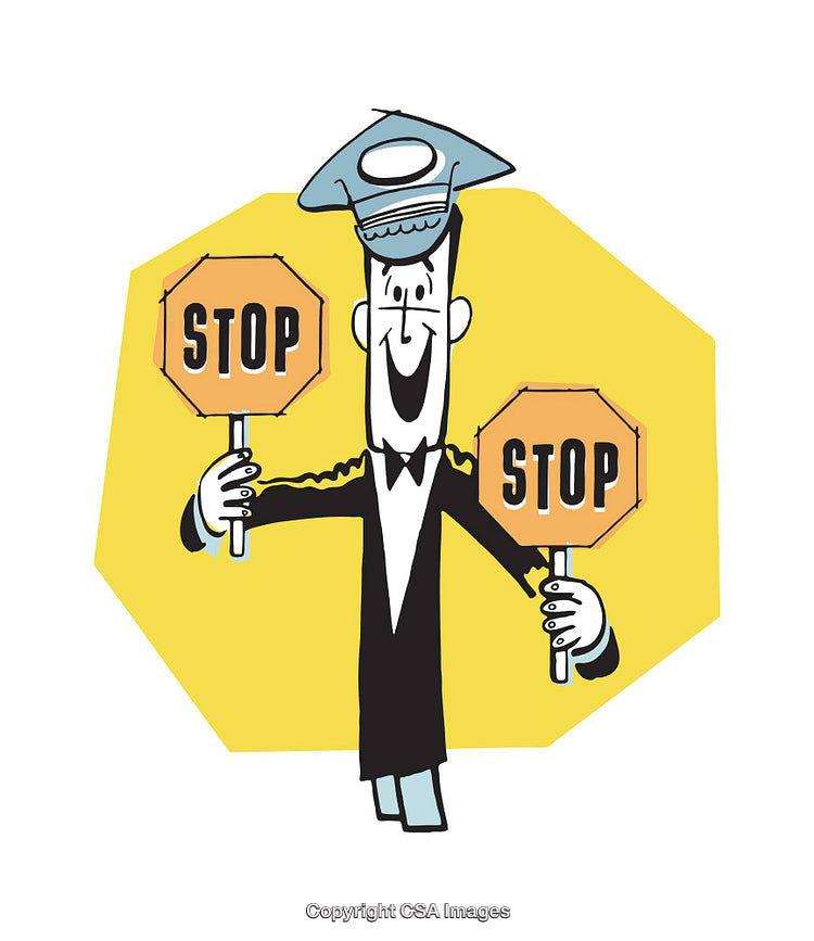 Playful Color Illustration of Cheerful Character Holding Stop Signs