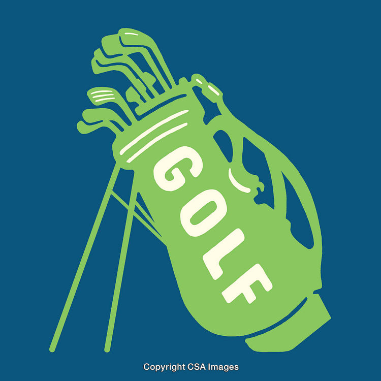Green Golf Bag Illustration Featuring Colored Line Art Design