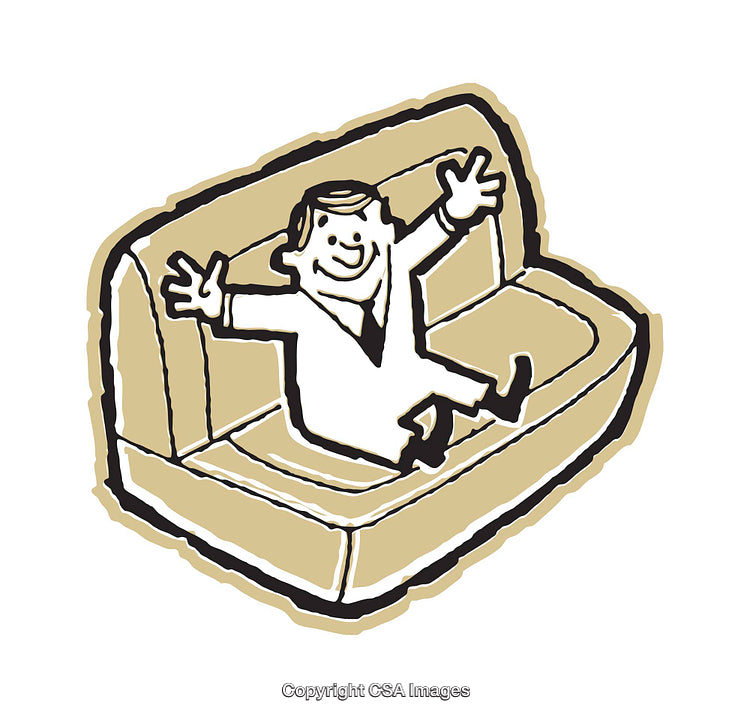 Smiling Cartoon Figure Relaxing on a Comfortable Couch Illustration