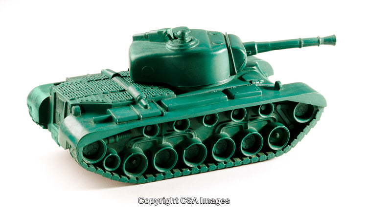 Green Plastic Toy Tank Model Isolated on White Background
