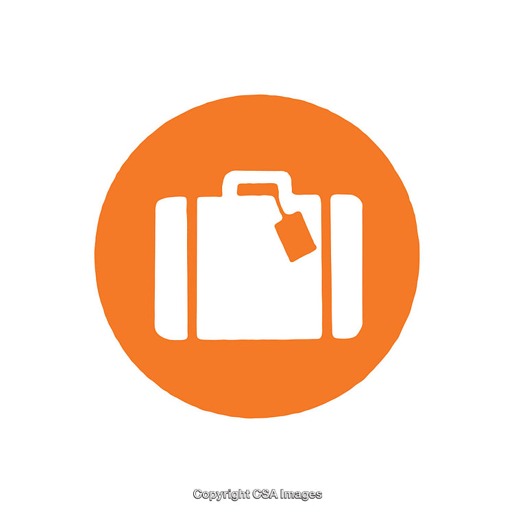 Orange Icon Depicting Luggage with Tag in Circle Design