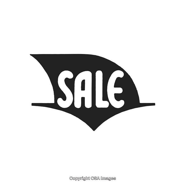 Bold Black and White Sale Sign with Stylized Text Design