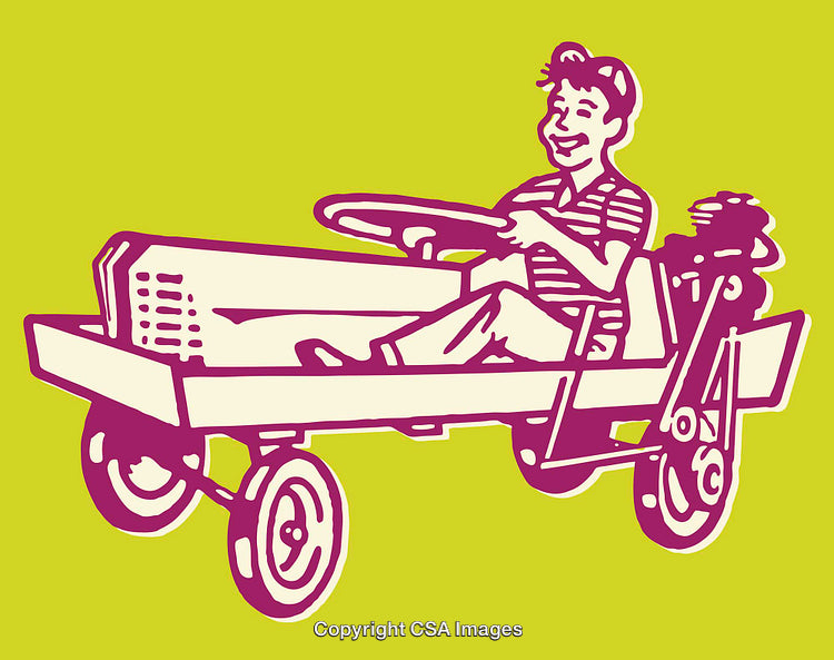 Colorful Line Art Illustration of a Person in a Cartoon Vehicle