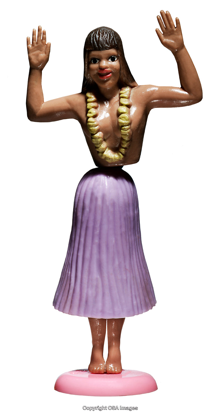 Plastic Hula Dancer Figure in Traditional Outfit with Lei Necklace