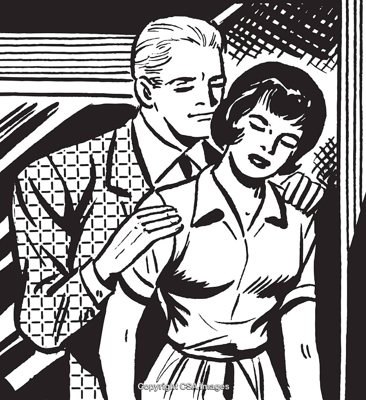 Retro Illustration of Pensive Couple Sharing an Emotional Moment