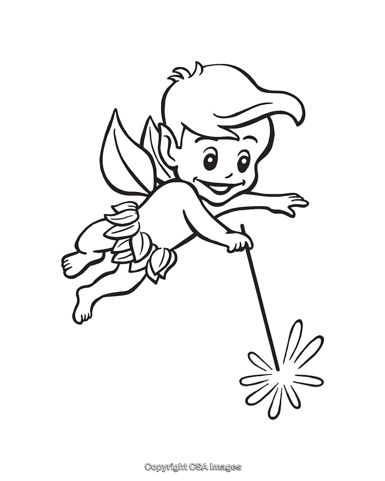 Charming Line Art Illustration of a Flying Fairy with Magic Wand