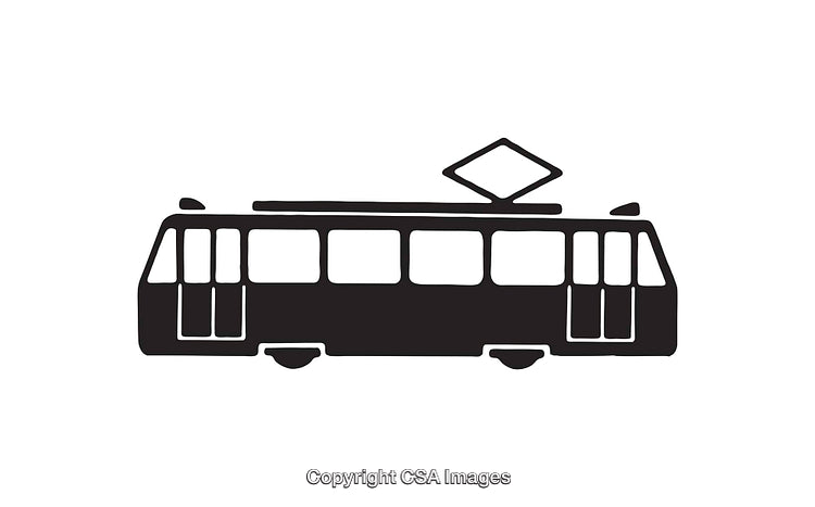 Simple Black and White Tram Icon with Minimalist Style Outline Design