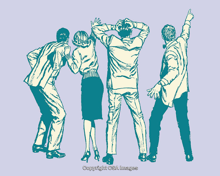 Retro Style Illustration of Four Friends in Curious Poses