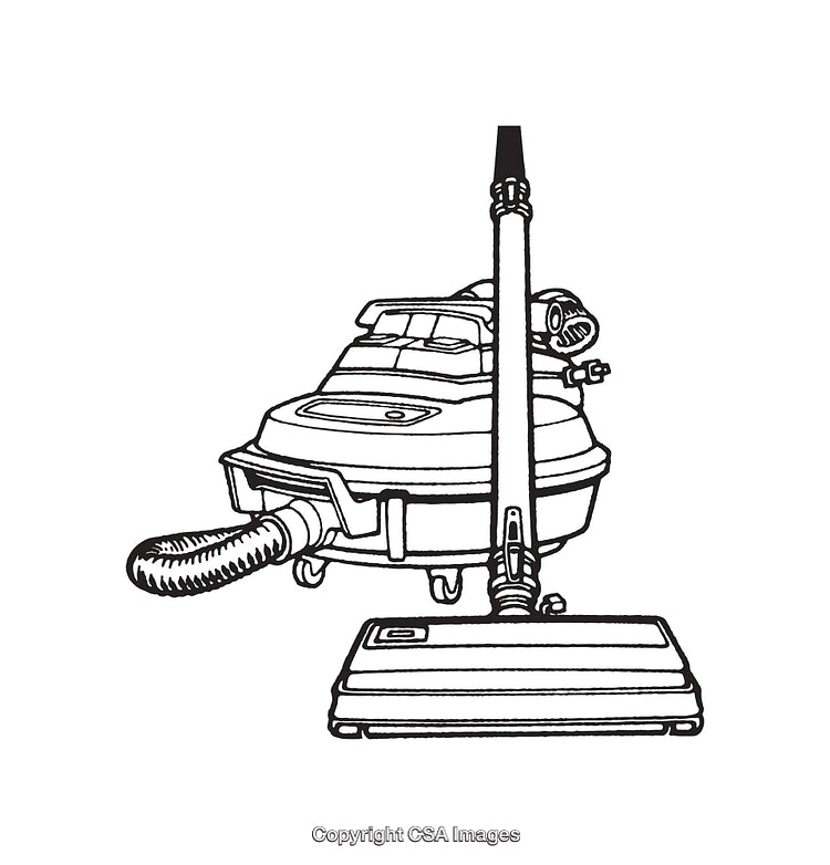 Black and White Outline of a Classic Canister Vacuum Cleaner