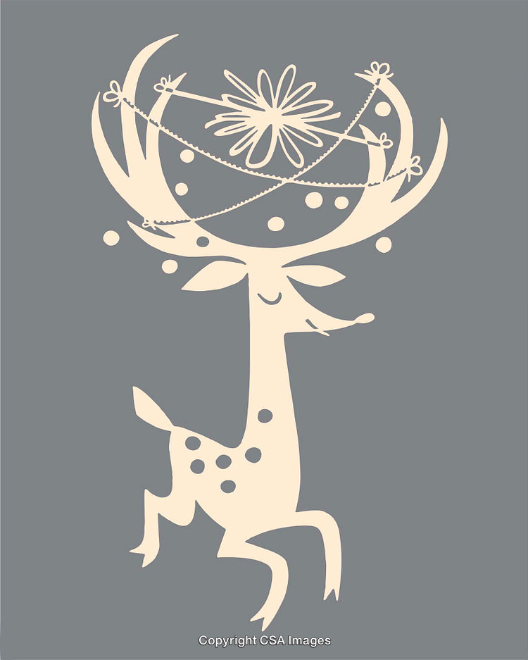 Playful Stylized Deer with Decorative Antlers on Grey Background