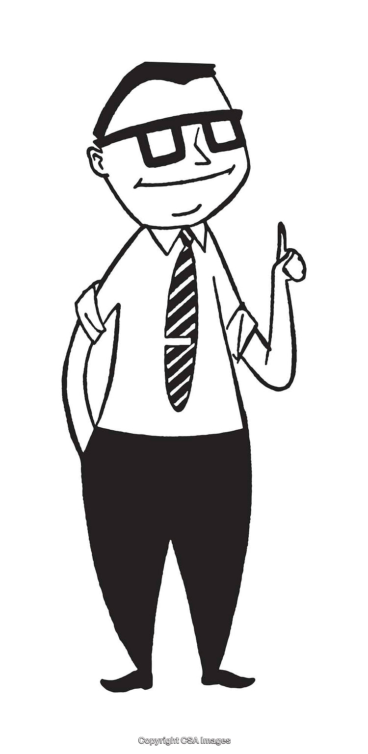 Black and White Illustration of Businessman Communicating an Idea with Gesture