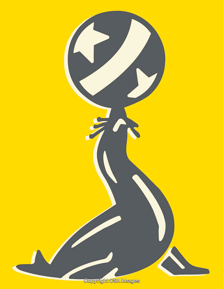 Minimalist Seal Illustration Balancing a Ball on Yellow Background