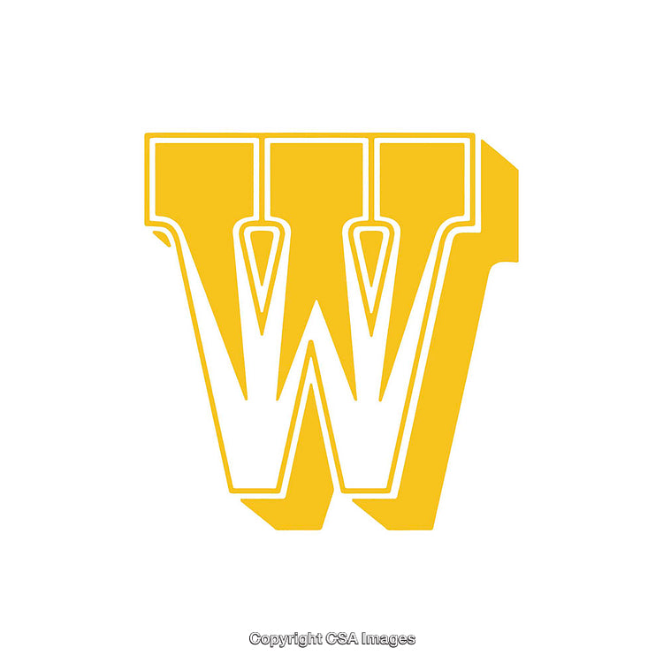 Bold Stylized Yellow Letter W with Intricate White Details