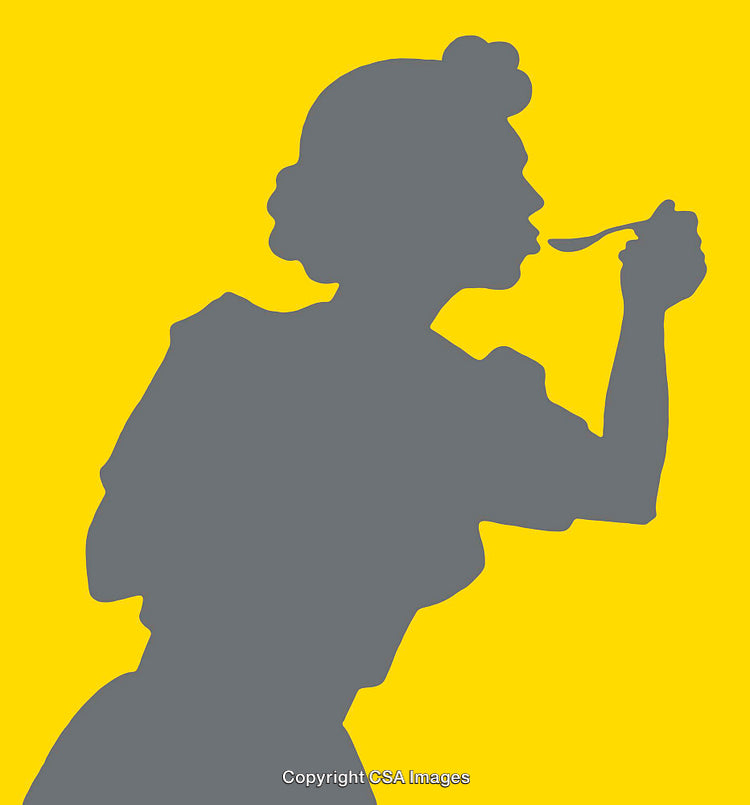 Silhouette Artwork of a Woman Tasting Food on a Yellow Background