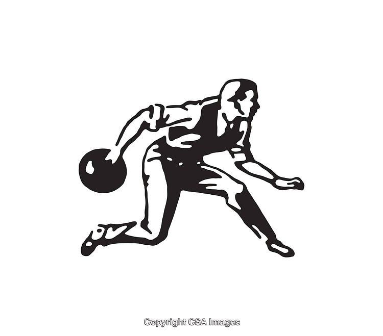 Retro Black And White Illustration of Bowling Athlete in Action
