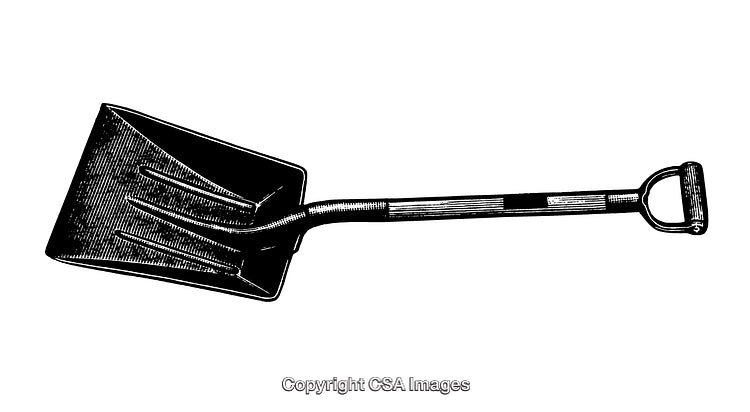 Vintage Black and White Engraving of a Shovel Illustration