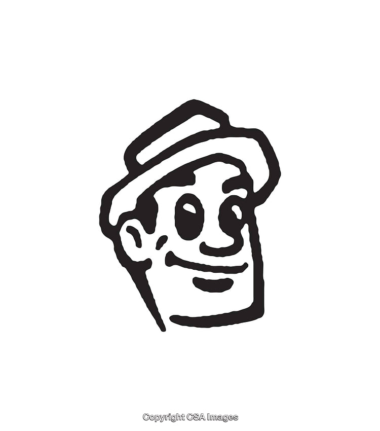 Retro Style Black and White Illustration of a Cheerful Face