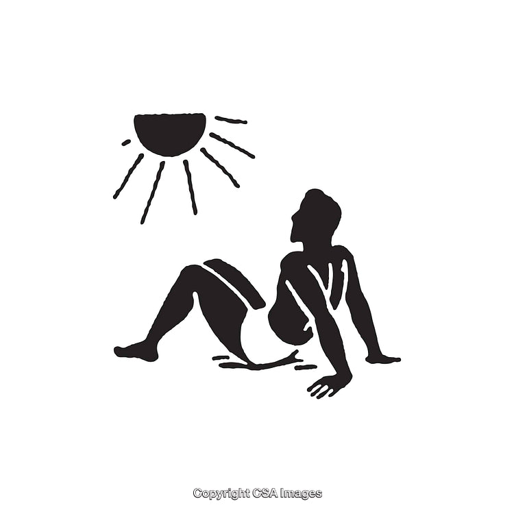Black and White Line Art of a Relaxing Figure Under the Sun