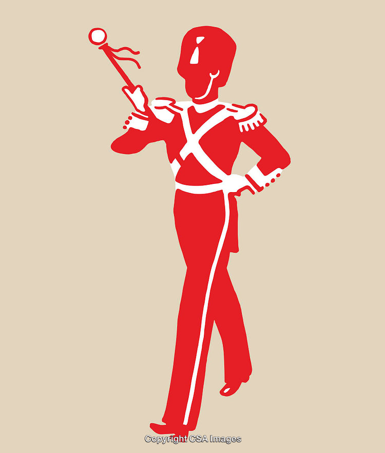 Bright Red Color Line Art Depicting a Drum Major in Parade Uniform