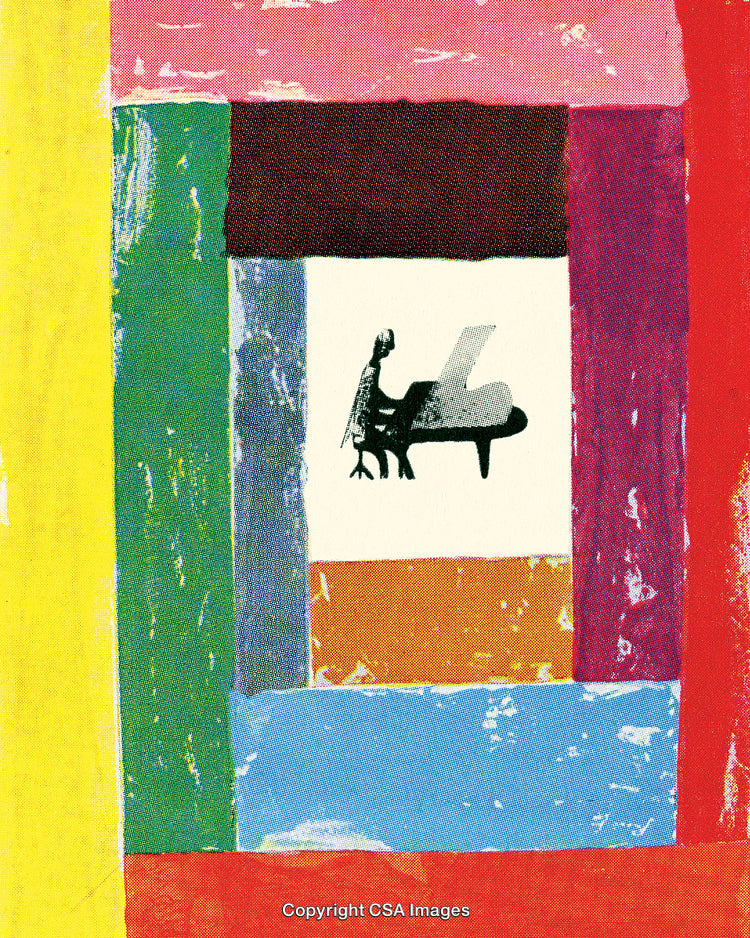 Abstract Artwork Featuring a Pianist in a Vibrant Color Block Design