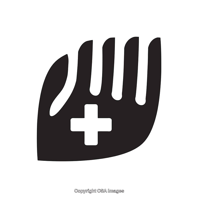 Black and White Hand Illustration Featuring Solid Black Cross Symbol