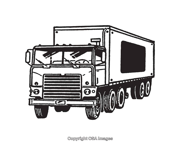 Detailed Black and White Line Art of a Classic Cargo Truck