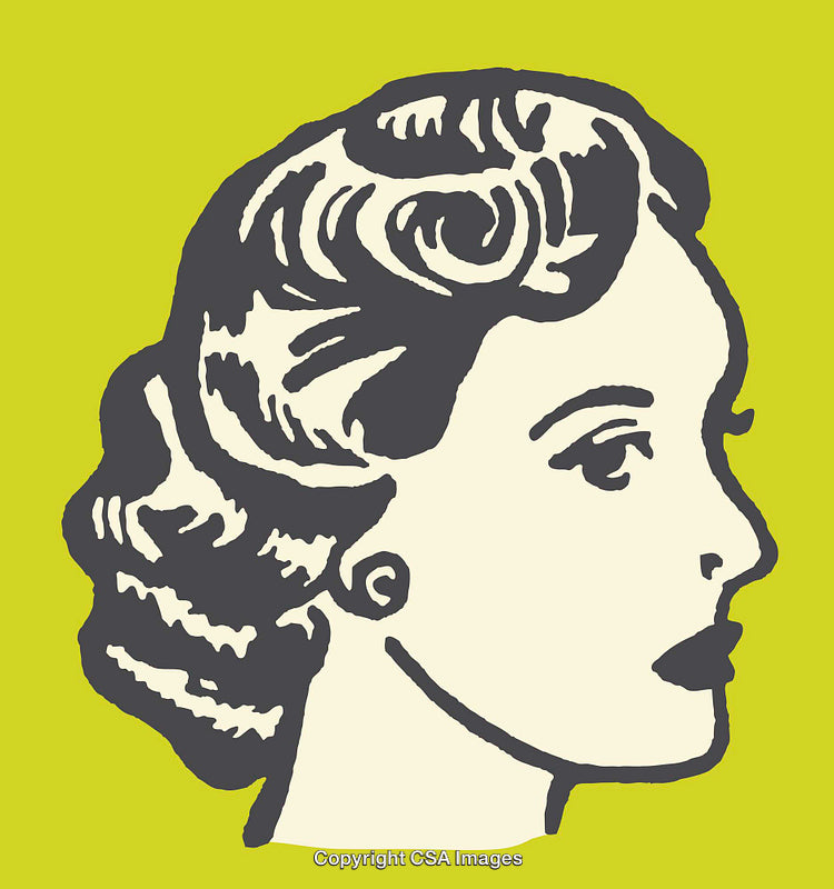 Stylized Profile of Woman in Vintage Line Art Illustration Style