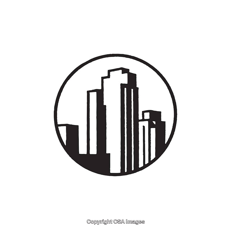 Black and White Urban Skyline Circular Line Art Illustration