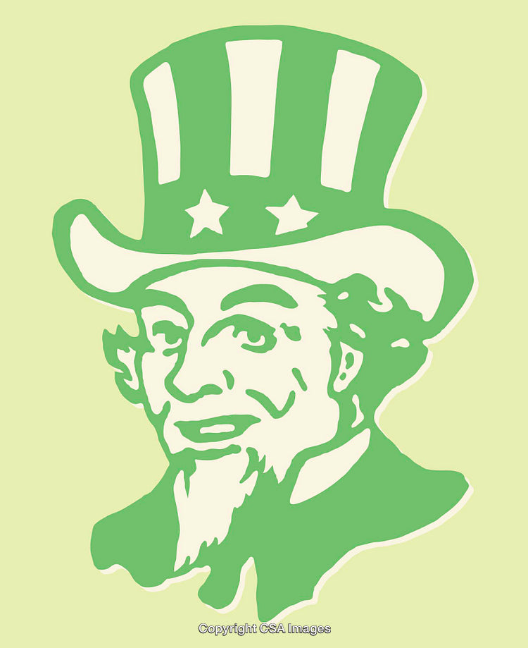 Colorful Line Art of Patriotic Figure Wearing Stars and Stripes Hat