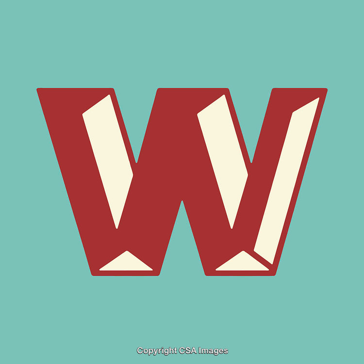 Bold 3D Letter W with Retro Colors on Flat Background