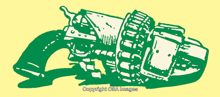 Green Line Art Illustration Featuring a Locked Pistol and Tactical Belt