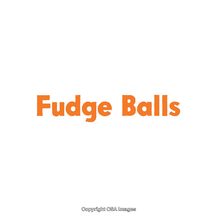 Minimalistic Typography of the Text 'Fudge Balls' in Orange on White