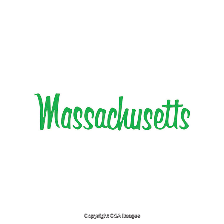 Massachusetts State Name in Green Text on Clean White Background