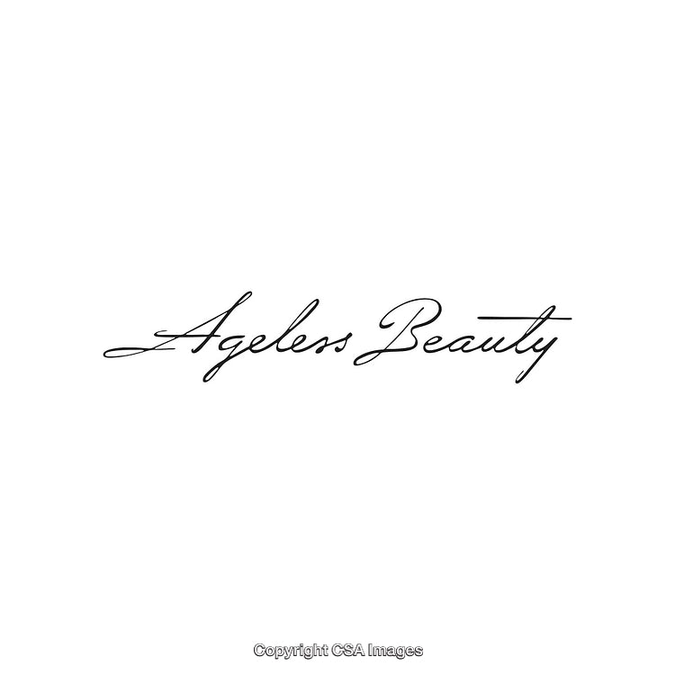 Elegant Handwritten Script Depicting 'Ageless Beauty' in Minimalist Design
