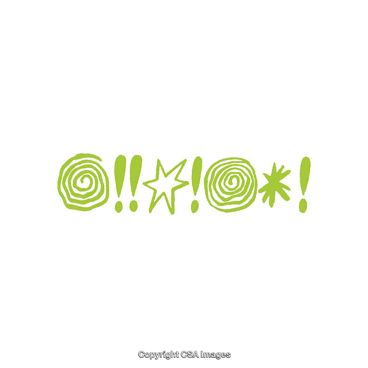 Green Hand-Drawn Spirals, Stars, and Exclamation Marks in Creative Composition