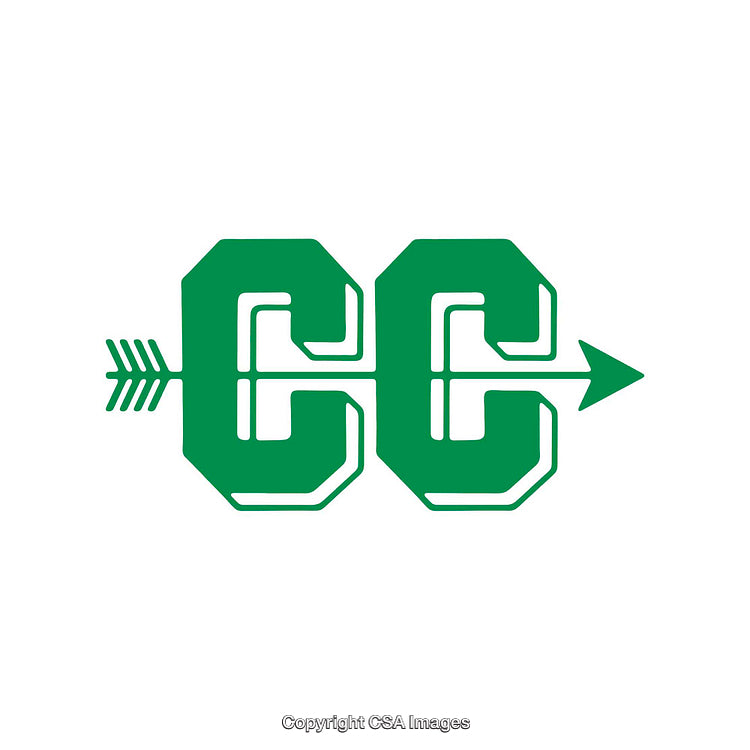 Green CC Graphic with Arrow Design in a Bold Geometric Style