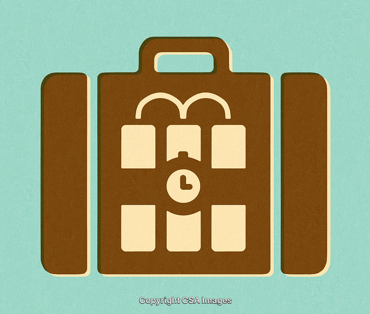 Stylized Illustration of Luggage With Lock and Clock Highlights