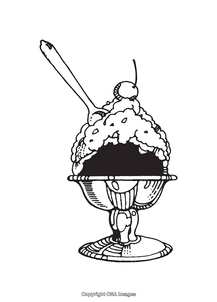 Elegant Line Art Depiction of an Ice Cream Dessert in a Glass Dish