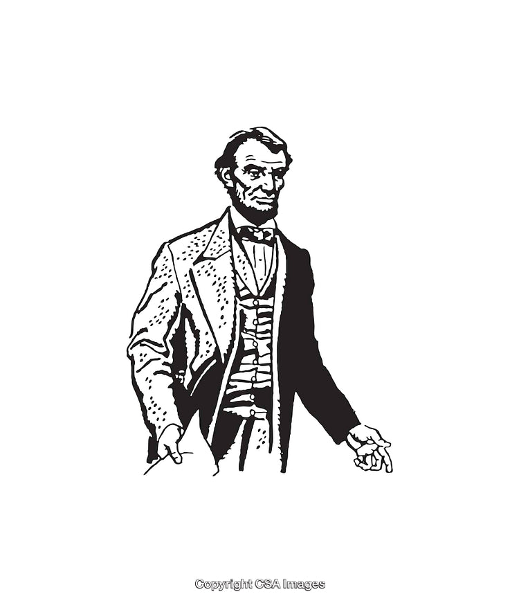 Black and White Illustration of a Historical Figure in Formal Attire