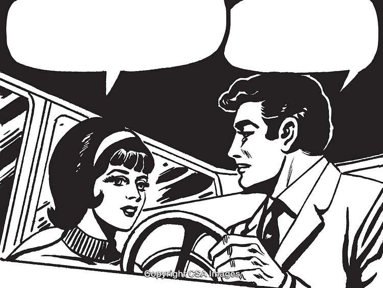 Retro Style Illustration of a Conversation Between a Man and a Woman